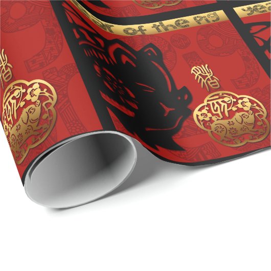 Chinees jaarzodiabetici met taardegift cadeaupapier (Rol Hoek)