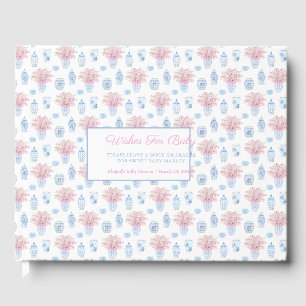 Chinees Jar Blauw Wit Roze Wishes voor Baby shower Gastenboek