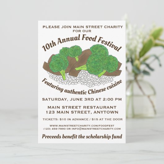 Chinees keukenrundvlees en broccoli-voedselfestiva kaart (Staand voorkant)