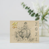 Chinees Kind met waterbuffels Ox 2021 PostC Briefkaart (Staand voorkant)