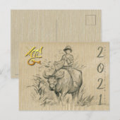 Chinees Kind met waterbuffels Ox 2021 PostC Briefkaart (Voorkant / Achterkant)