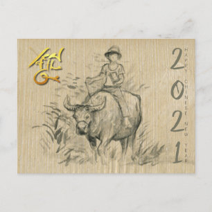 Chinees Kind met waterbuffels Ox 2021 PostC Briefkaart