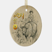 Chinees Kind met waterbuffels, rond jaar 2021 CRO Keramisch Ornament (Rechts)