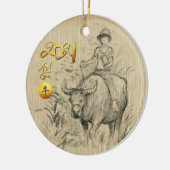 Chinees Kind met waterbuffels, rond jaar 2021 CRO Keramisch Ornament (Links)