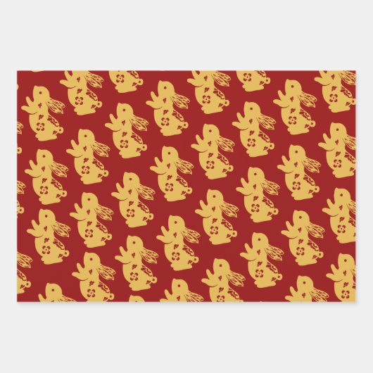 Chinees Konijn Jaar Rood Goud Gouden Zodiac Aziati Inpakpapier Vel (Voorkant 2)
