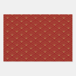 Chinees Konijn Jaar Rood Goud Gouden Zodiac Aziati Inpakpapier Vel