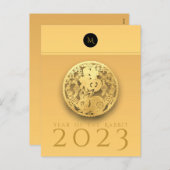 Chinees konijnenjaar 2023 Elegant Monogram VHPC Feestdagenkaart (Voorkant / Achterkant)