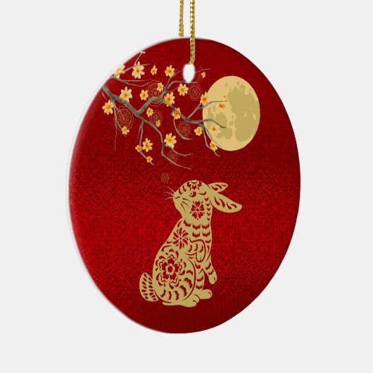 Chinees Konijnenmaan Rode Folie Keramisch Ornament (Rechts)