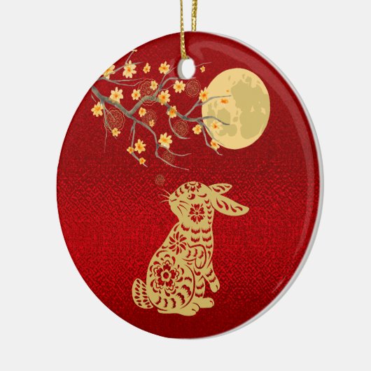 Chinees Konijnenmaan Rode Folie Keramisch Ornament (Links)