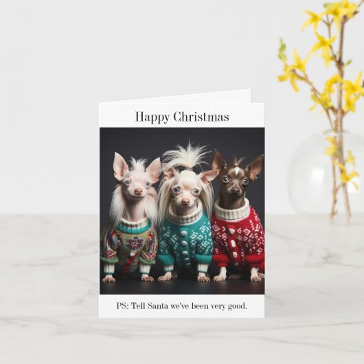 Chinees kuifje Puppies kerst Kaart (Gele Bloem)