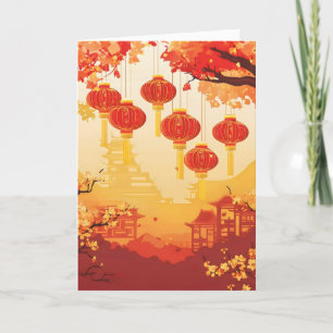 Chinees landschap rood en goud feestdagen kaart