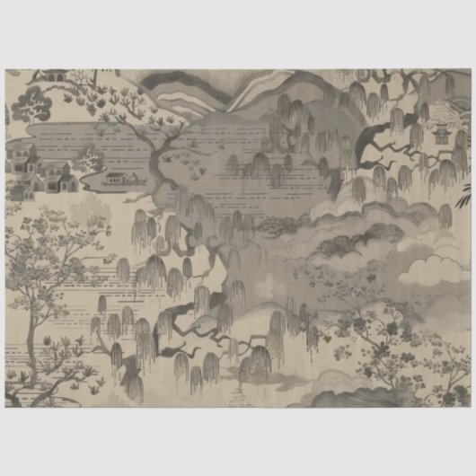 Chinees landschap tissuepapier in sepia  (Voorkant)