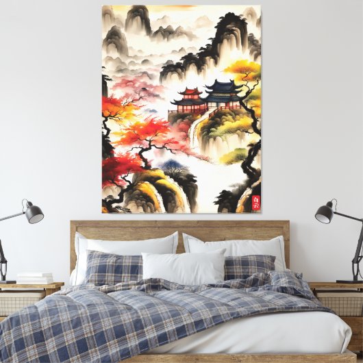 Chinees Landschapsinkt het Schilderen Canvas Afdruk (Insitu (Slaapkamer))