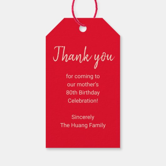 Chinees "langlevendig" 80e Birthday Gift-Label Cadeaulabel (Achterkant)