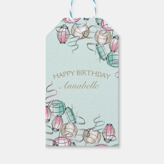 Chinees Lantaarn & Lint Gift Label Cadeaulabel (Voorkant)