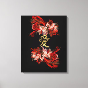 Chinees liefdessymbool op rode fractaal canvas afdruk