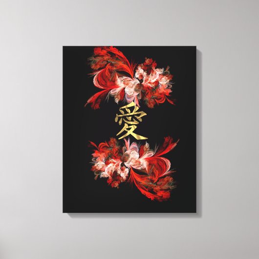 Chinees liefdessymbool op rode fractaal canvas afdruk (Voorkant)