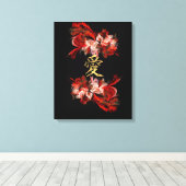 Chinees liefdessymbool op rode fractaal canvas afdruk (Insitu (Houten vloer))
