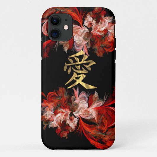 Chinees liefdessymbool op rode fractaal Case-Mate iPhone case (Achterkant)