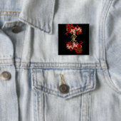 Chinees liefdessymbool op rode fractaal vierkante button 5,1 cm (In situ)