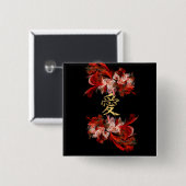 Chinees liefdessymbool op rode fractaal vierkante button 5,1 cm (Voorkant /achterkant)