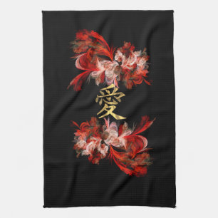 Chinees liefdessymbool op rode fractal theedoek