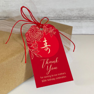 Chinees "Longevity" Verjaardag Ranunculus cadeau l Cadeaulabel