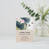 Chinees looiblad en roze bloemvlinderkunst visitekaartje (Staand voorkant)