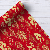 Chinees Lotus Oriental Asian Red Floral Pattern Cadeaupapier