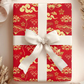 Chinees Lotus Oriental Asian Red Floral Pattern Cadeaupapier