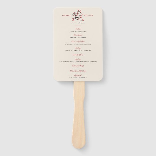 Chinees Love Red Cherry Blossom Wedding Programme Handwaaier (Voorkant)