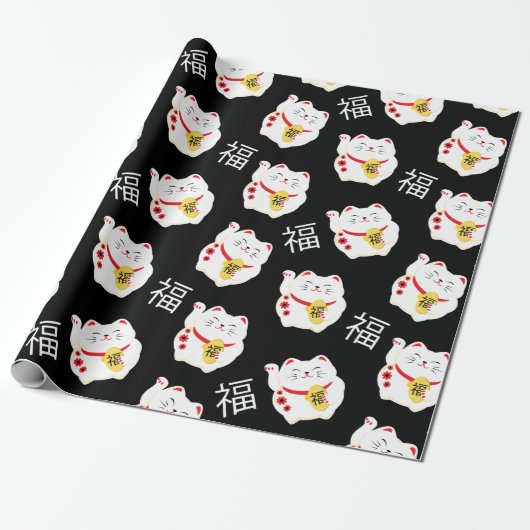 Chinees Lucky Cat Good Fortune Cadeaupapier (Uitgerold)