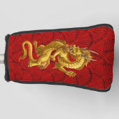 Chinees Lucky Gold Dragon Golf Putter Hoesje Golfheadcover (Voorkant)