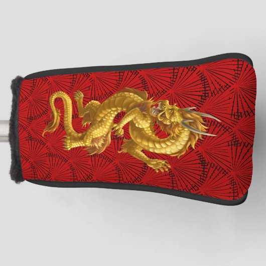 Chinees Lucky Gold Dragon Golf Putter Hoesje Golfheadcover (Voorkant)
