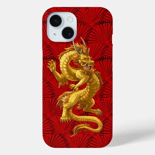 Chinees Lucky Gold Dragon iPhone 15 Telefoon Case (Achterkant)