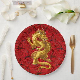 Chinees Lucky Gold Dragon Papier Borden Papieren Bordje