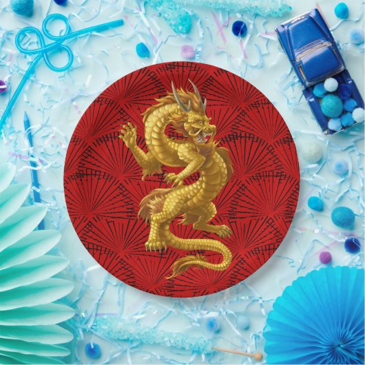 Chinees Lucky Gold Dragon Papier Borden Papieren Bordje (Feest)