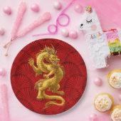 Chinees Lucky Gold Dragon Papier Borden Papieren Bordje (Feest)
