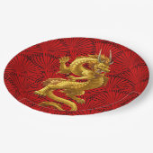 Chinees Lucky Gold Dragon Papier Borden Papieren Bordje (Gekanteld)