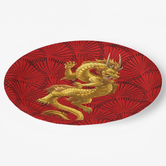 Chinees Lucky Gold Dragon Papier Borden Papieren Bordje (Gekanteld)