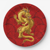 Chinees Lucky Gold Dragon Papier Borden Papieren Bordje (Voorkant)