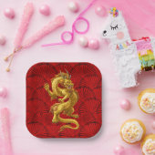 Chinees Lucky Gold Dragon Papier Borden Papieren Bordje (Feest)