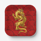 Chinees Lucky Gold Dragon Papier Borden Papieren Bordje (Voorkant)