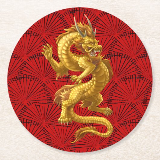 Chinees Lucky Gold Dragon Rond Papier Onderzetter (Voorkant)