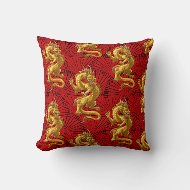 Chinees Lucky Gold Dragon Sierkussen (Voorkant)