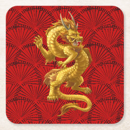 Chinees Lucky Gold Dragon Vierkant Papier Onderzet Kartonnen Onderzetters