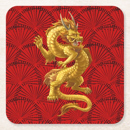 Chinees Lucky Gold Dragon Vierkant Papier Onderzet Kartonnen Onderzetters (Voorkant)