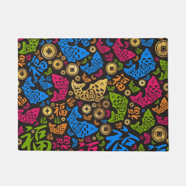 Chinees Lucky Symbols Patroon #2 Deurmat (Voorkant)