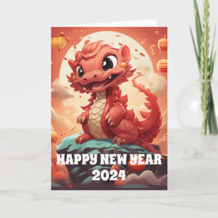 Chinees Maanjaar Nieuwjaar 2024 Rode Schattigee Dr Kaart