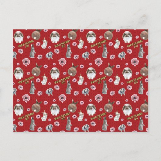 Chinees maanjaar van het konijn 2023 patroon briefkaart (Voorkant)